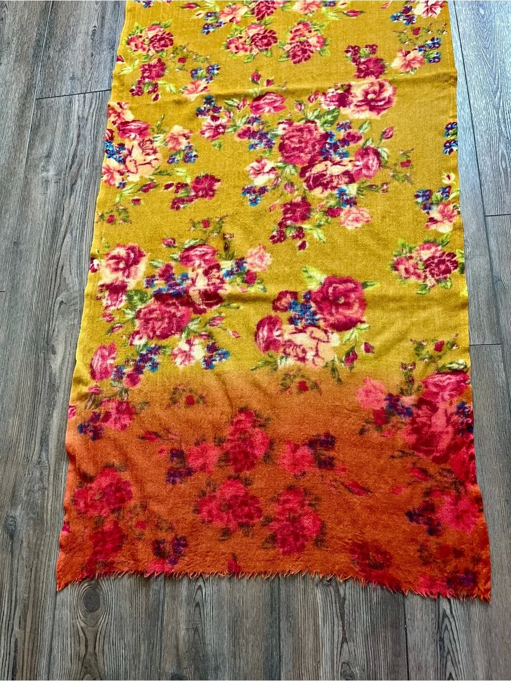 Floral Gradient Shawl Wrap in Mustard and Burgundy - Unbranded 26/72 Inch